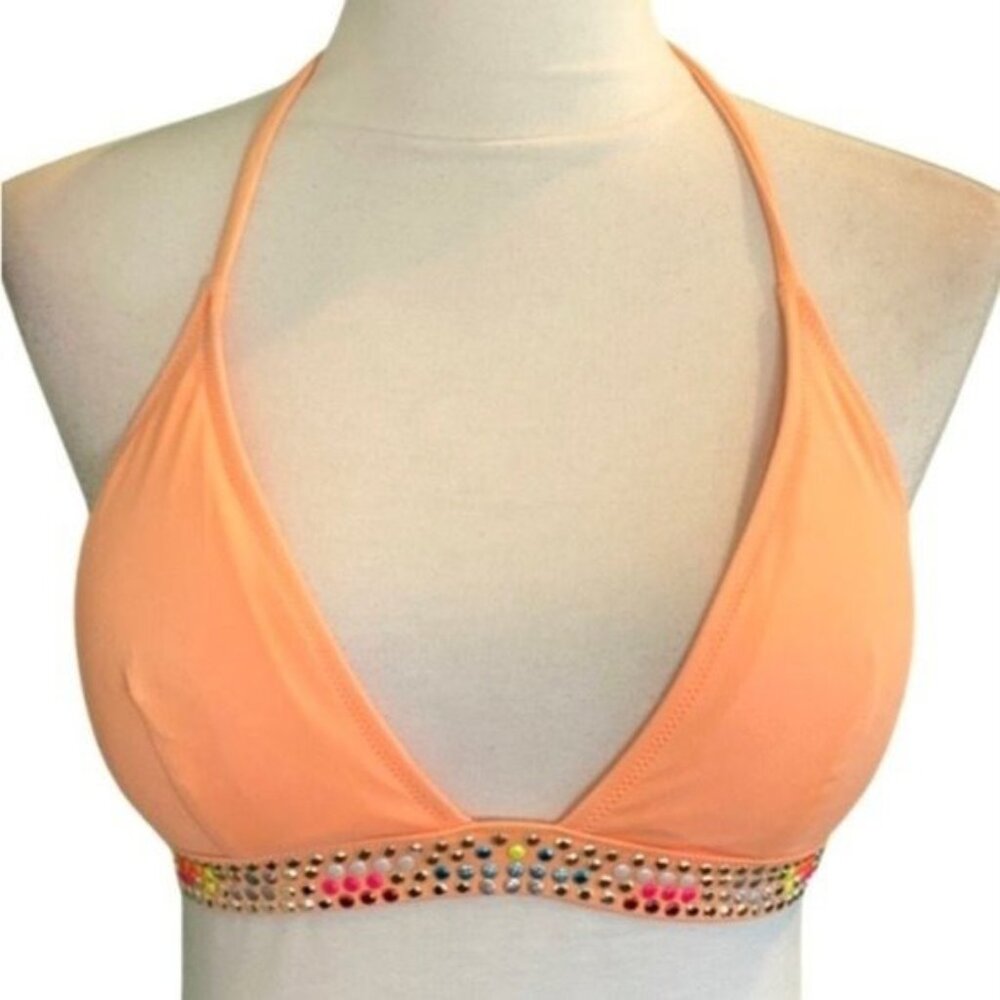 Victoria's Secret Orange Bikini Top with Multicolor Rainbow Stud Detail